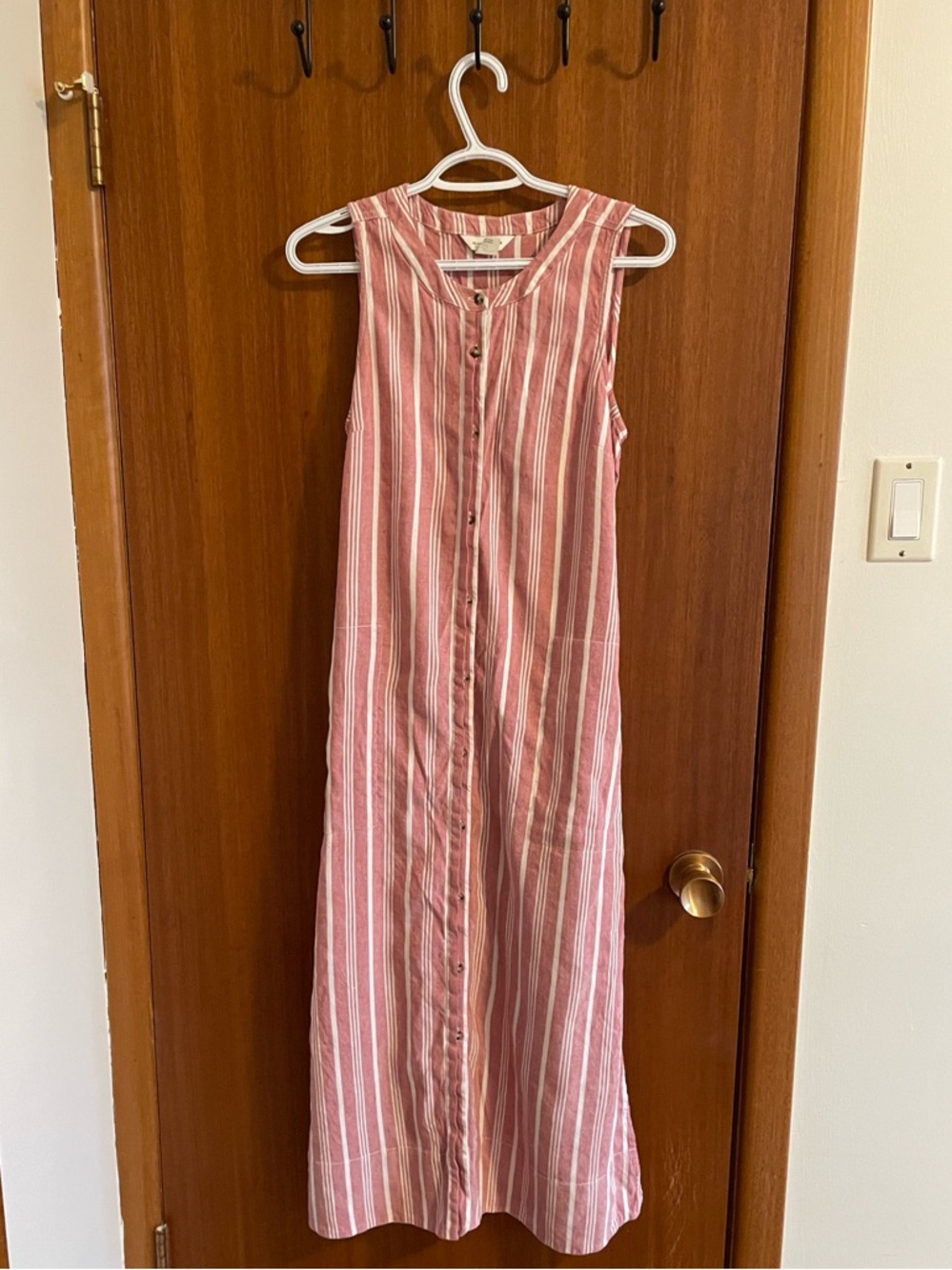 Club Monaco Pink & White Striped Button-Front Maxi Dress